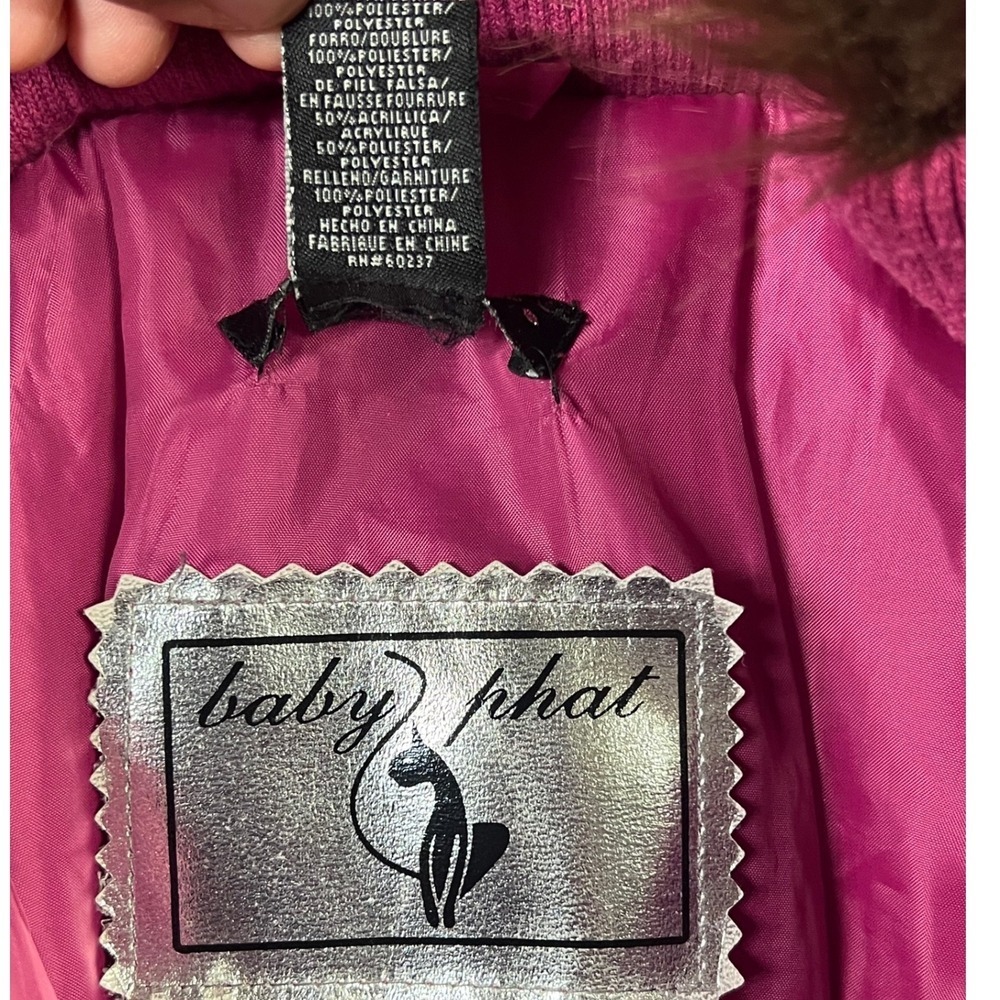 Baby Phat Puffer Coat Kids 14 Pink Faux Fur Hood Longline Quilted Winter Jacket - Picture 6 of 16